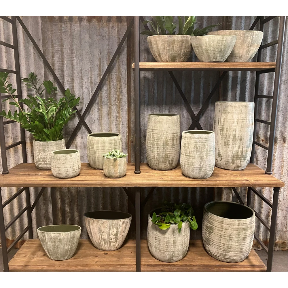 Bloempot Miami Hoog - D23 X H30cm - Groen Cement 4 Bloempot Miami Hoog - D23 X H30cm - Groen Cement - Afbeelding 2