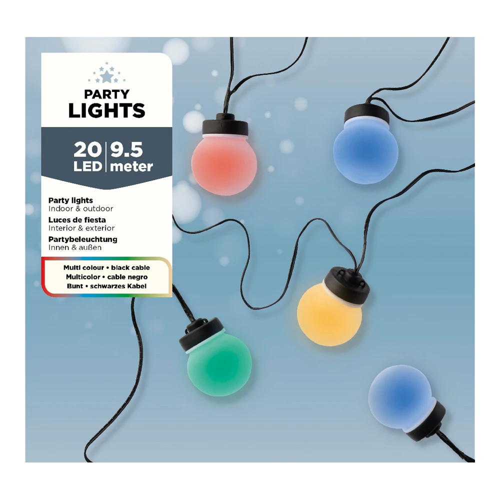 Lumineo Budget Feestverlichting Lichtsnoer - Bolvorm - 950cm - 20 LEDS - Multi 3 Lumineo Budget Feestverlichting Lichtsnoer - Bolvorm - 950cm - 20 LEDS - Multi