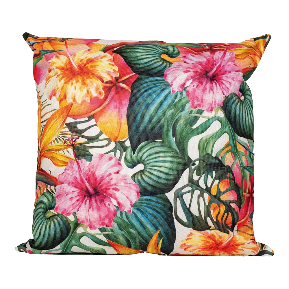 Buitenkussen Bloem Roze/oranje 45x45cm - Tuinkussen 3 Buitenkussen Bloem Roze/oranje 45x45cm - Tuinkussen