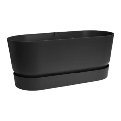 Bloembak Elho Greenville Terrace 80cm - Met Wielen - Living Black -Buitentuin Winkel greenville terrace trough 80cm wheels plantenbak living black 3 9