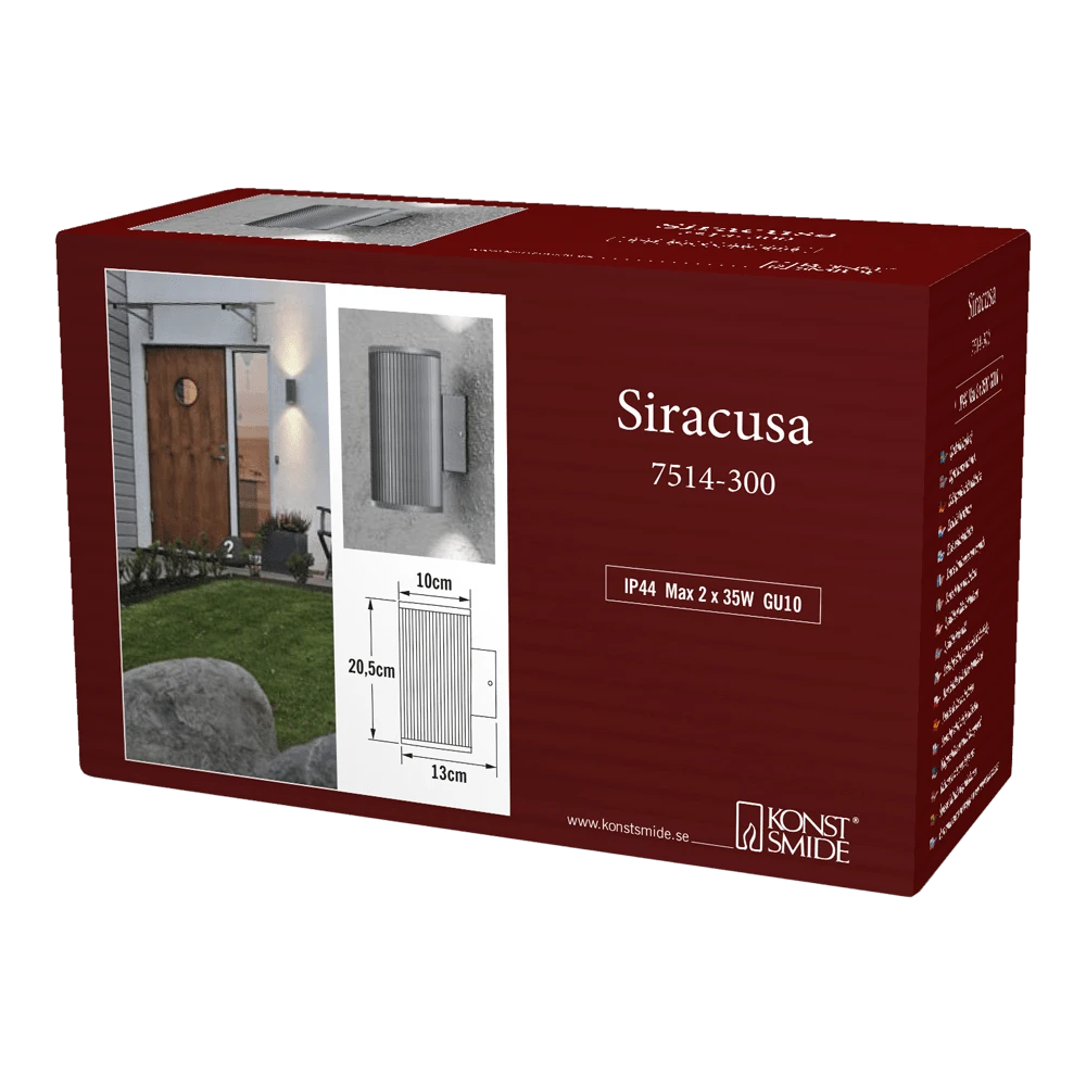 Konstsmide Siracusa 230V Wandlamp Twinspot Geribbeld 20.5cm, GU10 Max 2x 35W - Afbeelding 4