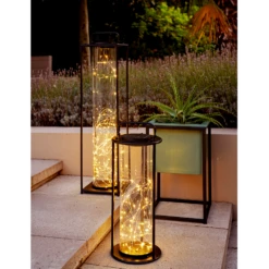 Lumineo Solar Lantaarn - LED - D15 X H42cm - Zwart -Buitentuin Winkel solar lantaarn led d15 x h42cm zwart solar 3 3