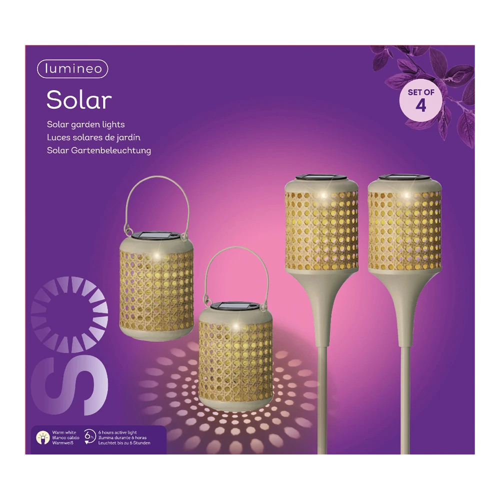 Lumineo Solar Set Met Tuinlamp En Lantaarn - LED - D10.5 X H80cm - Naturel - 4st.